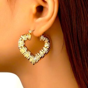 Bamboo Heart Design Hoop Earrings  1.42” NWT